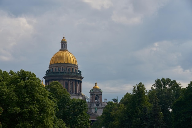 The dome of St Isaac's Cathedral in St Petersburg in cloudy weather