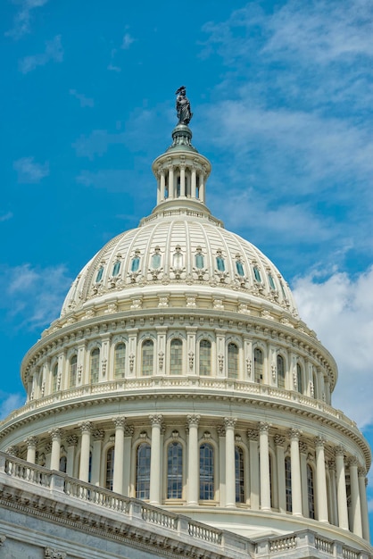 Dome of Washington DC Capitol on cloudy sky