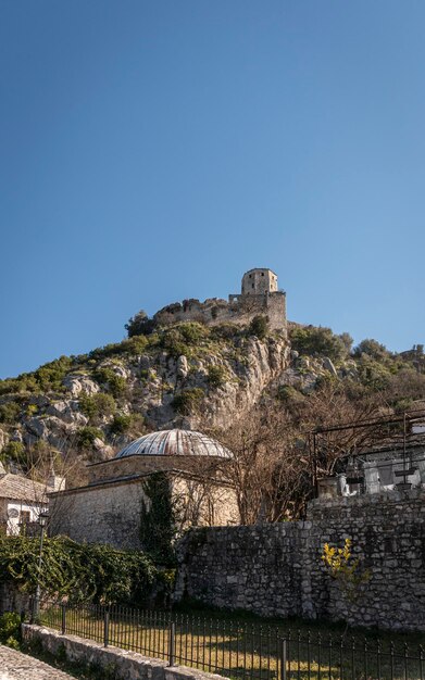 Domed roof of the madersa and fortress in Pocitelj medieval village in Bosnia and Herzegovina