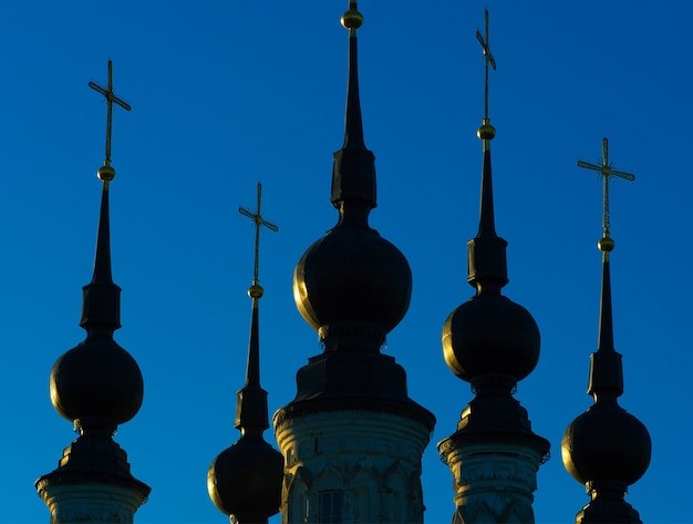 Domes of orthodox church during sunset