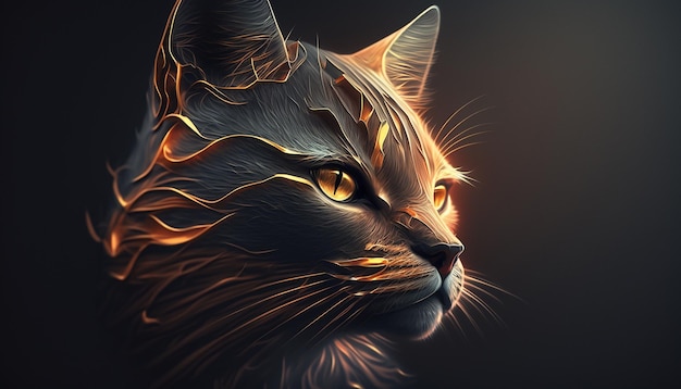 Domestic animal furry glowing cat head AI Generated