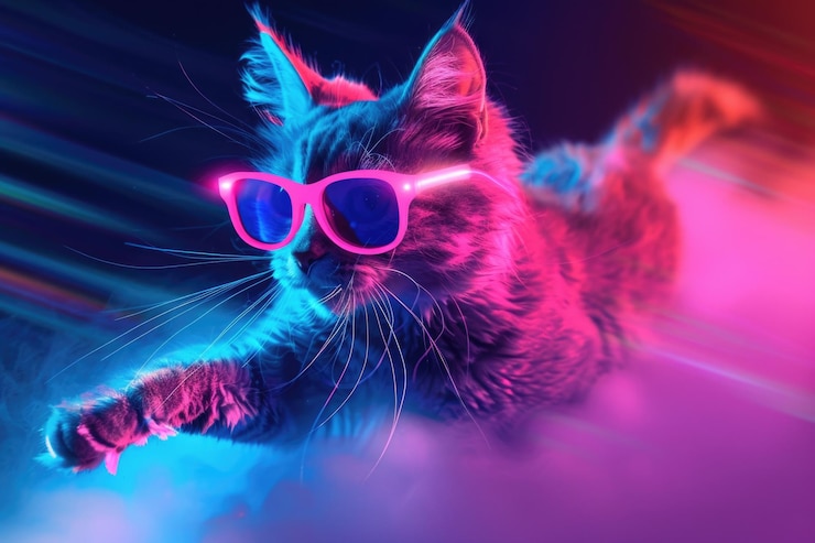 Фотография домашняя кошка, лежащая на траве и носящая модные солнцезащитные очки.