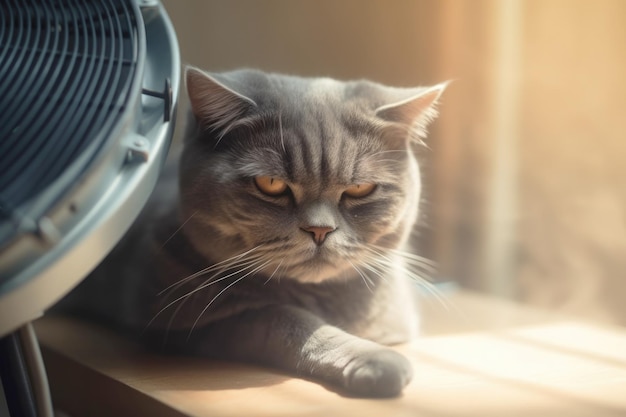 飼い猫が暑い夏の暑さを和らげようとしている