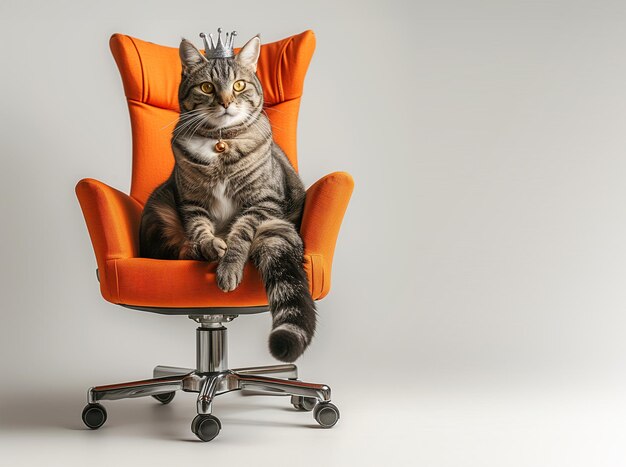 Domestic cat sitting on a cozy office armchair