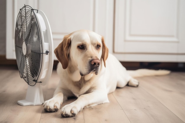 飼い犬が暑い夏の暑さを和らげようとしている