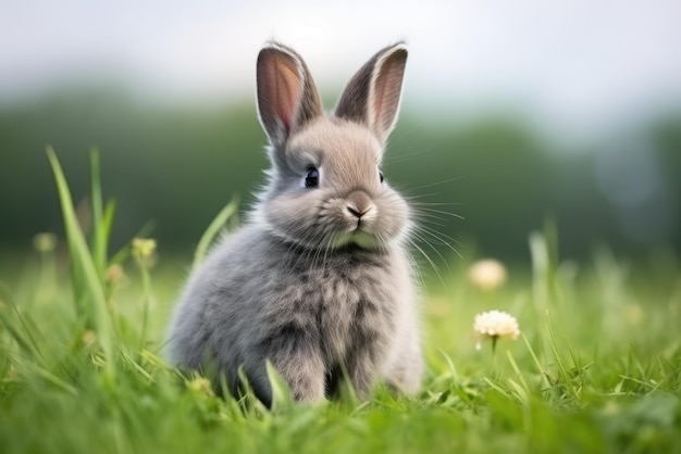 Фото Домашний кролик в зеленой траве