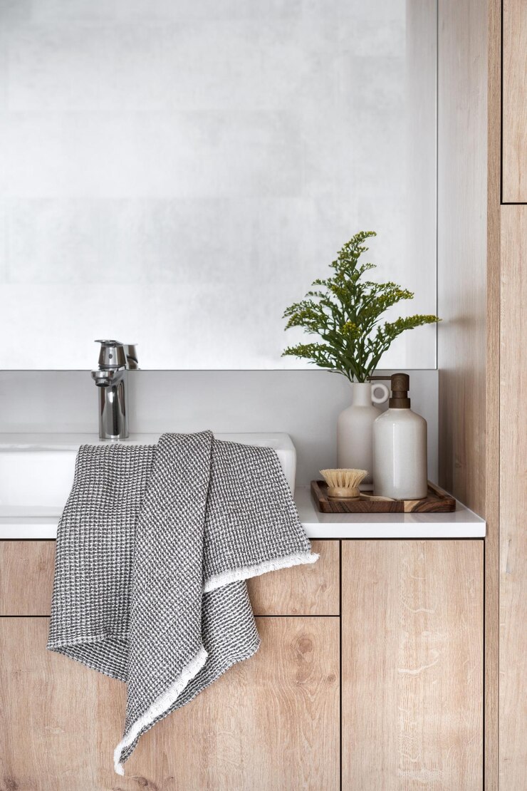 domestic washroom with wash basin and cosmetics product