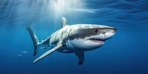 Dominant Great White Shark in Blue Ocean