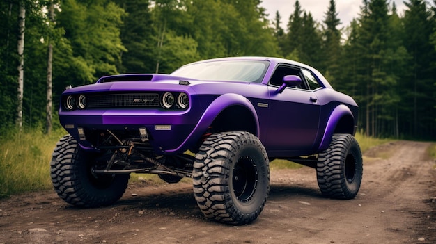 Photo dominate any terrain blurple dodge challenger 4x4 sporting 30 inch mudders ready to conquer