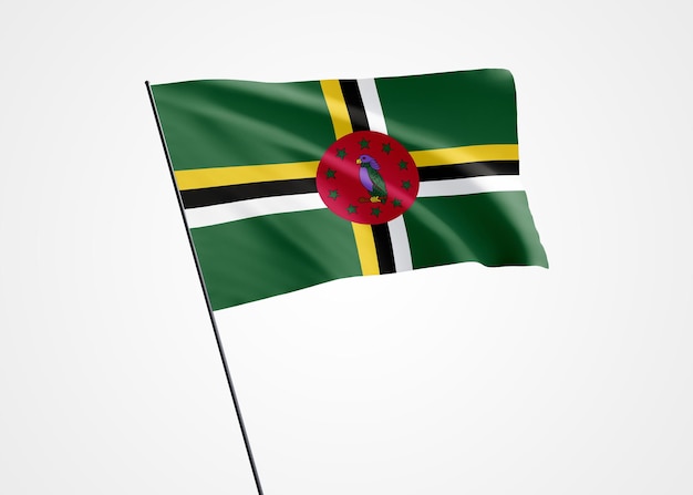 Dominica flag flying high in the isolated background November 3rd Dominica independence day