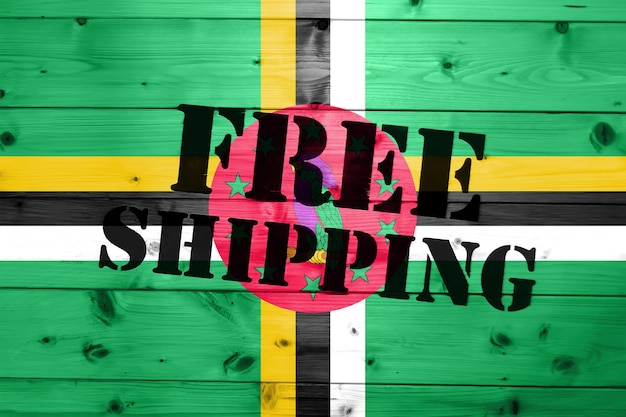 Photo dominica flag, free shipping on wooden transport box with flag logistics concept