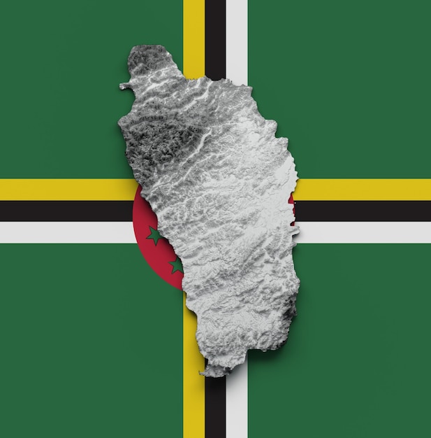 ドミニカ国地図フラグ陰影レリーフ色高さマップ 3 d イラスト