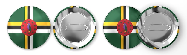 Dominica ronde badges met landvlag op witte 3D illustratie als achtergrond