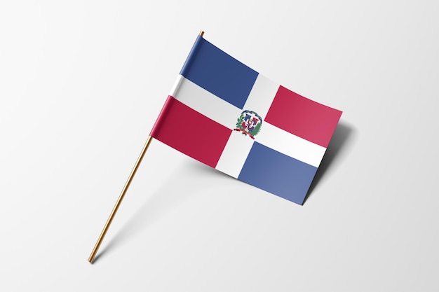 Foto dominicaanse republiek kleine papieren vlag op witte achtergrond