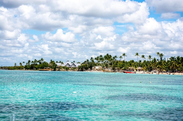 Dominican Republic beautiful Caribbean coast with turquoise water and palm trees