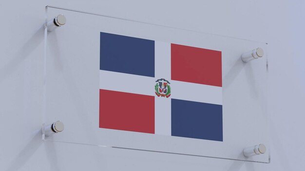 Foto logo della bandiera dinamica della repubblica dominicana su una finestra di vetro