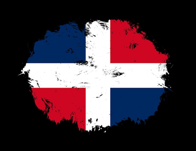Dominican republic flag painted on black stroke brush background