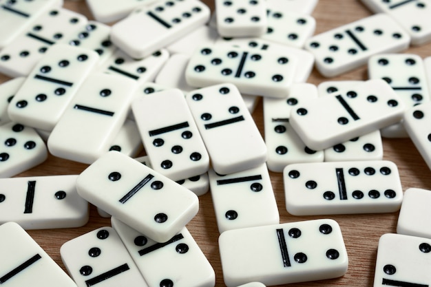 Domino chips with wooden background