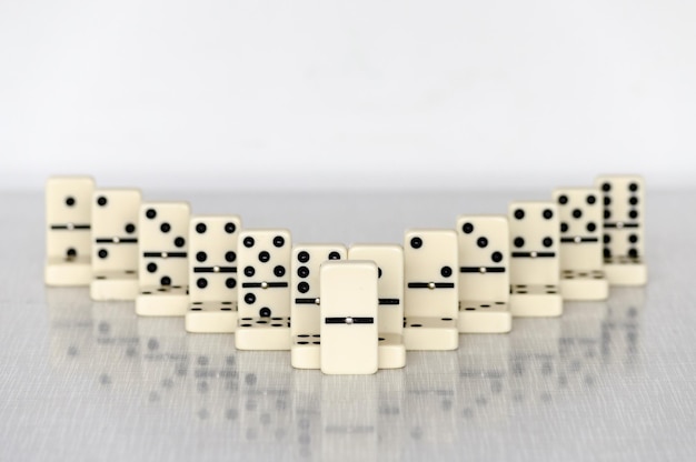 Photo dominoes arranged on table