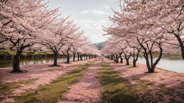 Dompel ons in de rust van de Japanse kersenbomen Neem een foto die ons vervoert naar een