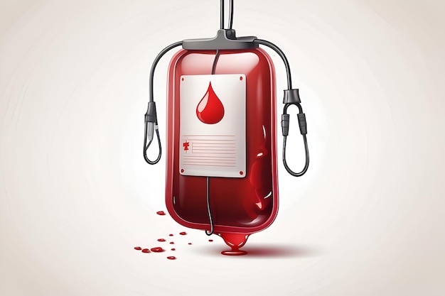 Photo donate blood today a blood bag in a white background urging you to save lives