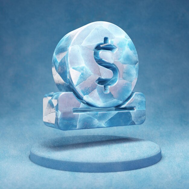 Donate icon. Cracked blue Ice Donate symbol on blue snow podium. Social Media Icon for website, presentation, design template element. 3D render.