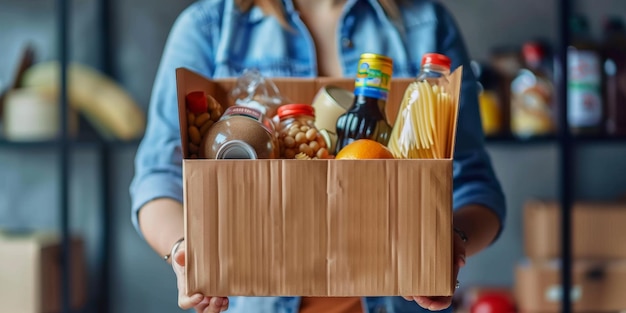 写真 食料品の箱を寄付して 困っている人たちを助ける