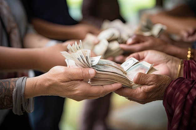 Photo donating funds to people hand to hand in fund donation event