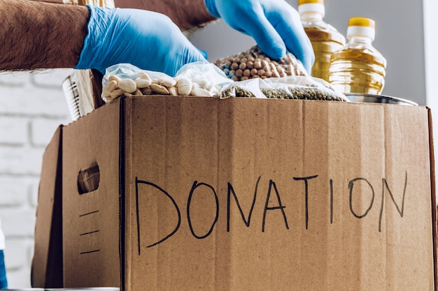 Donation box of food for people suffering from coronavirus pandemia