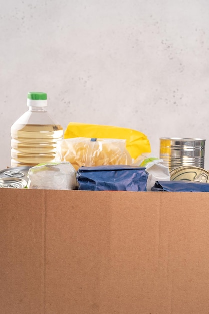 Donation box with food humanitarian aid