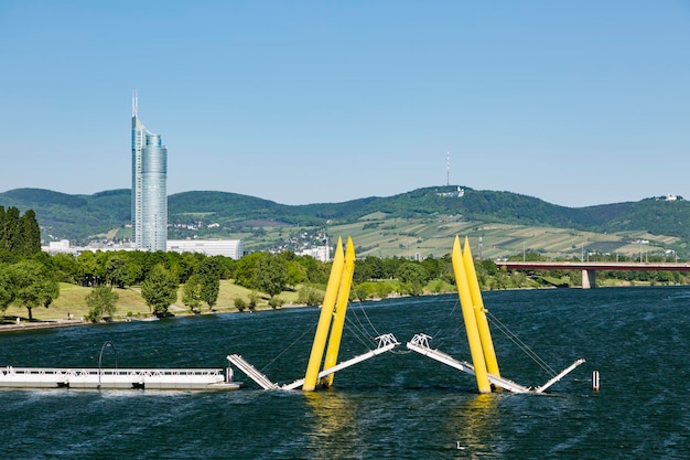 Donau And Ponte Cagrana Bridge in Vienna Austria