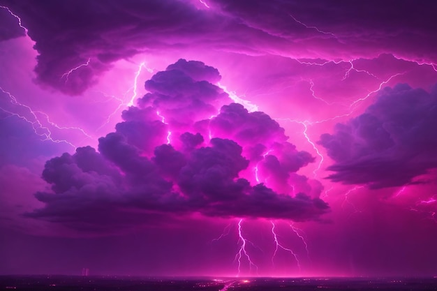 Donderstorm Hemel Roze donderstorm achtergrond Roze dondertorm behang Roze stormachtige hemel achtergrond Regenachtige hemel stormachtige wolken Ai Generatief