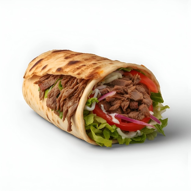 Foto doner kebab isolato su sfondo bianco shawarma panino