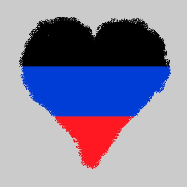 Donetsk Volksrepubliek kleurrijke vlag in hartvorm met penseelstreekstijl geïsoleerd op grijze achtergrond