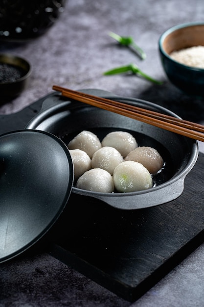 Dong zhi or winter solstice festival tangyuan sweet dumplings serve with soup