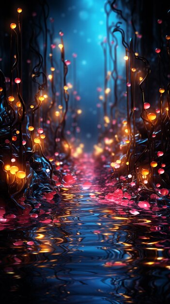 Foto donker bos met kaarsen in het water