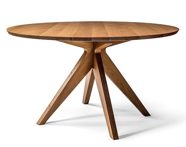 Foto donker bruin houten ronde salontafel eettafel tijdschriften tafel moderne designer tafel geïsoleerd op witte achtergrond serie meubels