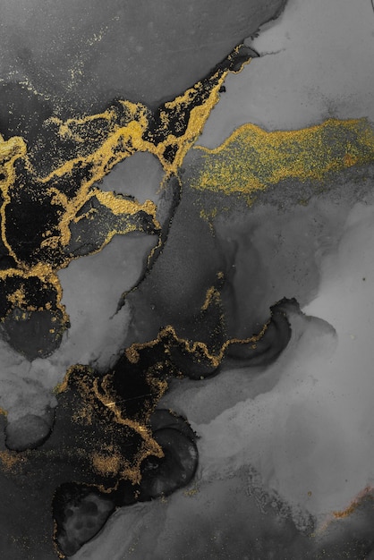 Donker goud abstracte achtergrond van marmeren vloeibare inkt kunst schilderij op papier.
