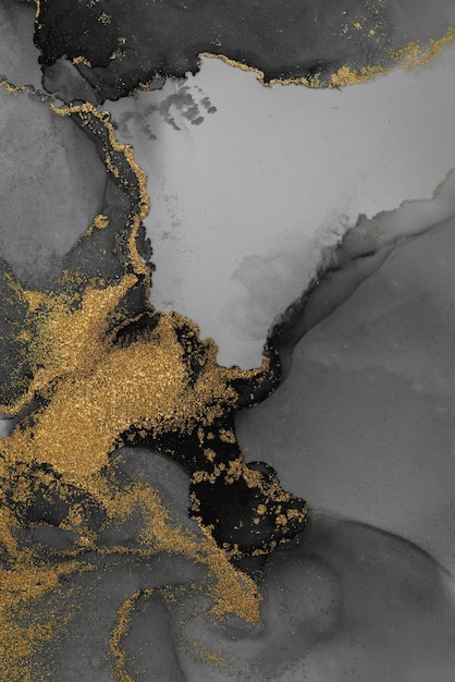 Donker goud abstracte achtergrond van marmeren vloeibare inkt kunst schilderij op papier