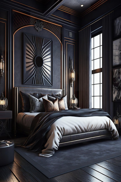 Donker ommuurde luxe slaapkamer