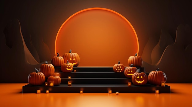 Donker podium voor Halloween-verkooppromotie of product Halloween minimaal scène 3D-podiumplatform