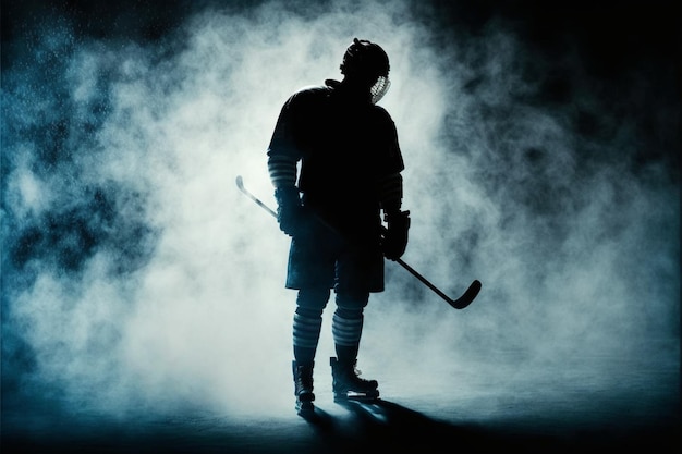 Donker silhouet van een mannelijke hockeyspeler in een uniforme Generative Ai