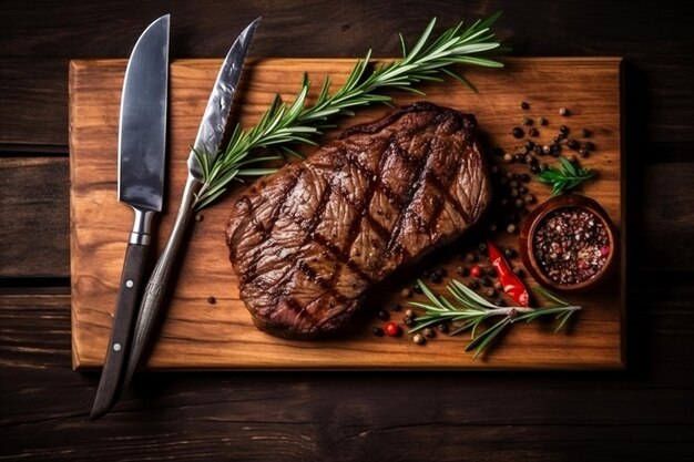 Donker vlees steak gebakken rundvlees rood rauw grill voedsel beefsteak achtergrond Generatieve AI