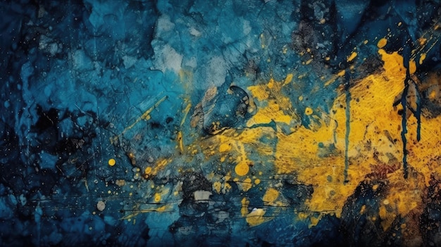 Donkerblauwe en gele abstracte achtergrond met grunge generatieve ai