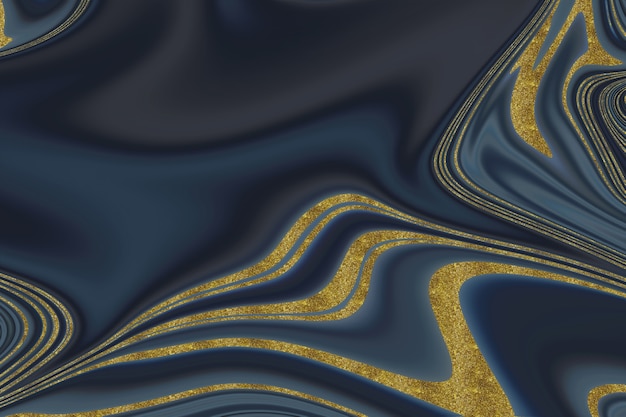 Donkerblauwe en gouden marmeren abstracte achtergrond