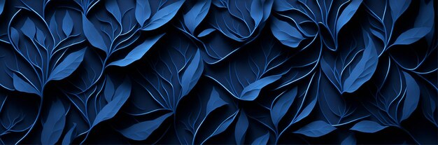 Donkerblauwe mooie bloemenachtergrond met abstracte bladeren 3D Ai gegenereerd