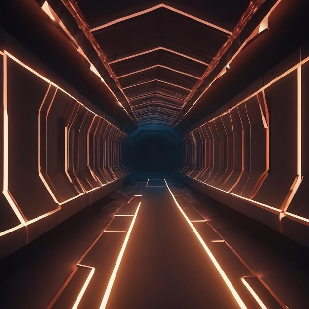 Donkere 3d-illustratie met geometrische 4k uhd-tunnel en lijnen
