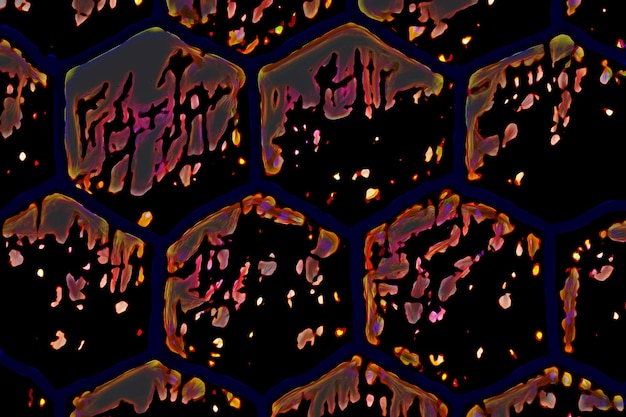Donkere abstracte achtergrond met grote neoncellen of honingraten