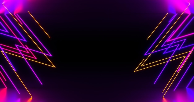 Donkere achtergrond fase kopie ruimte kleurrijke neonlichten heldere reflecties 3d renderen