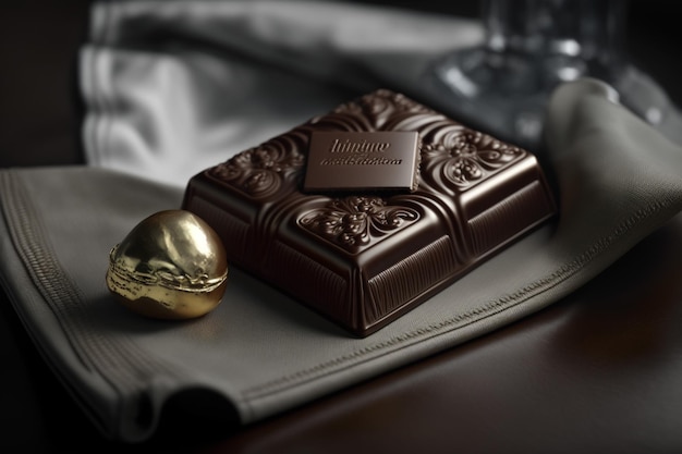 Donkere chocolade Een grote reep chocolade op tafel Illustratie voor Chocoladedag